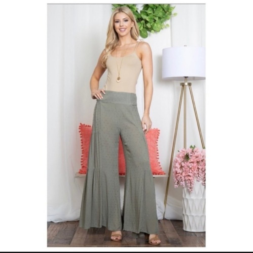🛍️2/$20🛍️SAGE HIGH WAIST SWISS DOT PALAZZO PANTS-NEW - Picture 3 of 5